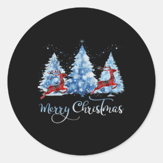 Sticker Rond Joli Buffalo Plaid Reindeer Joyeux Christ