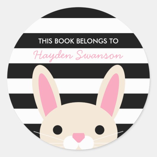 Sticker Rond Joli Bunny | Ce Livre Appartient À (Devant)
