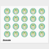 Sticker Rond Joli Bunny Jaune Vert Pastel Jaune Pâques (Feuille)