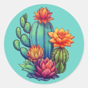Sticker Rond Joli cactus en fleurs