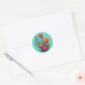 Sticker Rond Joli cactus en fleurs (Enveloppe)