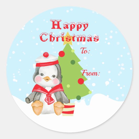 Sticker Rond Joli cadeau de Noël Pingouin de Noël (Devant)