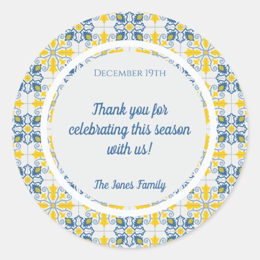 Sticker Rond Joli cadre de tuiles portugaises pour Noël en fami (Devant)