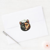 Sticker Rond Joli Calico Raccourci Chat plus Nom (Enveloppe)