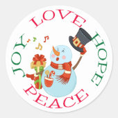 Sticker Rond Joli Caroling Snowman Hope Noël (Devant)