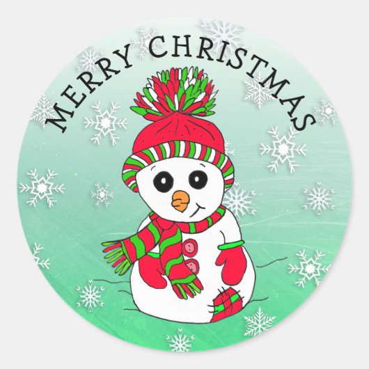 Sticker Rond Joli Cartoon Snowman Snowflake Noël (Devant)