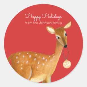 Sticker Rond Joli Cerf Rouge Fête de Noël Animal