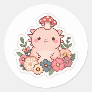 Sticker Rond Joli champignon axolotl