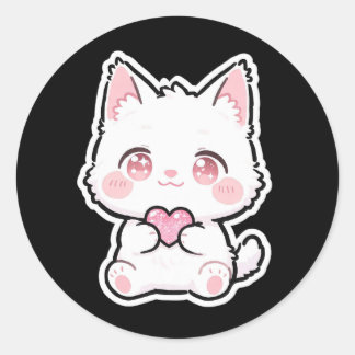 Sticker Rond Joli Chat Blanc