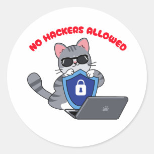 Sticker Rond Joli chat de cybersécurité. AUCUN PIRATE AUTORISÉ