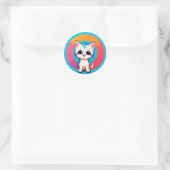 Sticker Rond Joli Chat de Dessin Animé (Sac)