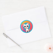 Sticker Rond Joli Chat de Dessin Animé (Enveloppe)