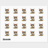 Sticker Rond Joli chat de dessin animé (Feuille)