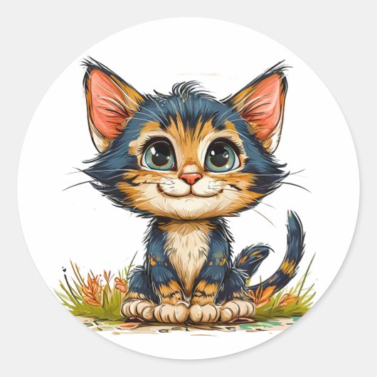 Sticker Rond Joli chat de dessin animé (Devant)