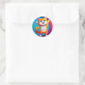 Sticker Rond Joli Chat de Dessin Animé (Sac)