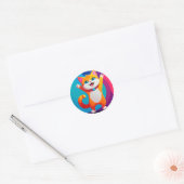 Sticker Rond Joli Chat de Dessin Animé (Enveloppe)