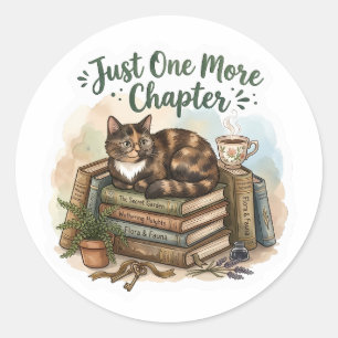 Sticker Rond Joli Chat Lisant des Livres Juste Un Chapitre de P