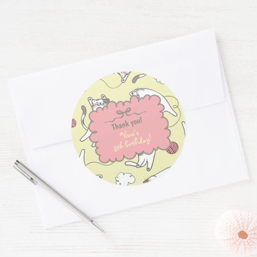 Sticker Rond Joli Chat Merci Anniversaire (Enveloppe)