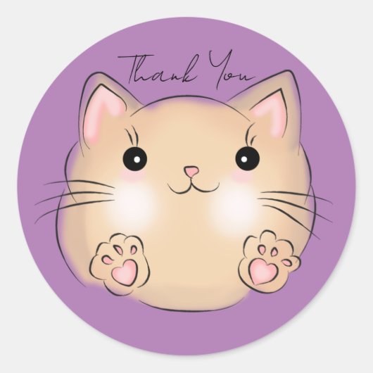 Sticker Rond Joli Chat, Merci Violet (Devant)