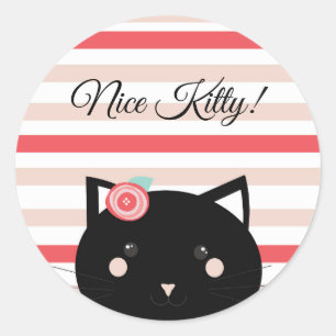 Sticker Rond Joli Chat Noir Chaton Mignon Récompense