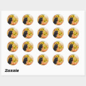 Sticker Rond Joli chat noir & Halloween Citrouille (Feuille)