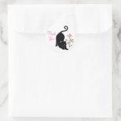 Sticker Rond Joli chat noir kitty avec Merci de fleurs (Sac)