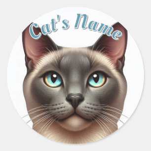 Sticker Rond Joli chat Siamais aux cheveux courts ・ Personnalis