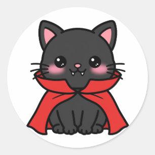 Sticker Rond Joli chat vampire Halloween