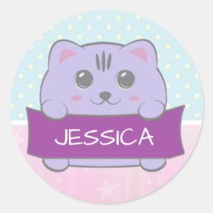 Sticker Rond Joli Chaton Personnalisé à Points