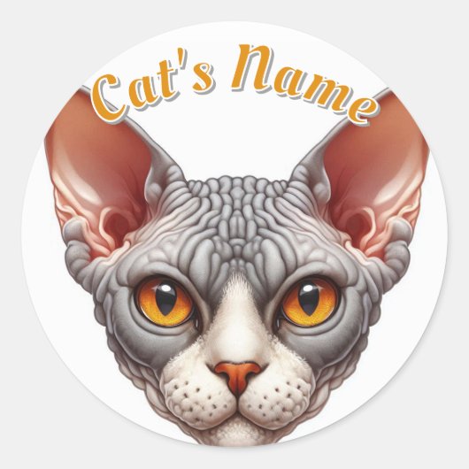 Sticker Rond Joli chauve et Wrinkly Cat plus Nom (Devant)