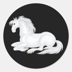 Sticker Rond Joli Cheval Blanc Cavalier Amoureux Cowgirl