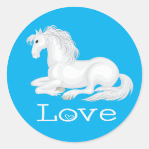 Sticker Rond Joli Cheval Blanc Équitation Chevaux Amour Cowgirl