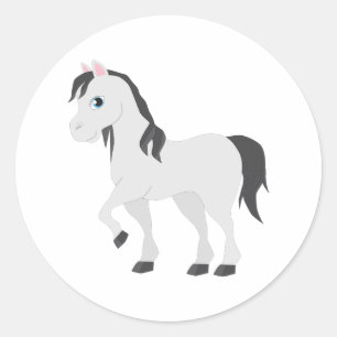 Sticker Rond Joli Cheval Gris Dessin Animé Cheval Fantaisiste