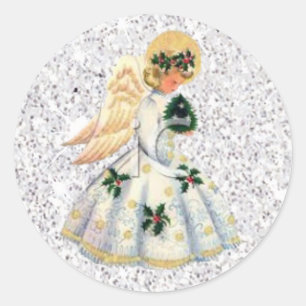 Sticker Rond Joli chevalet de Noël Angel Glittery Argent