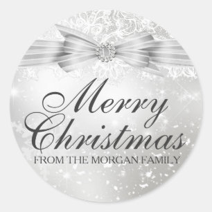 Sticker Rond Joli chevalet de Noël en argent Lace & Bow