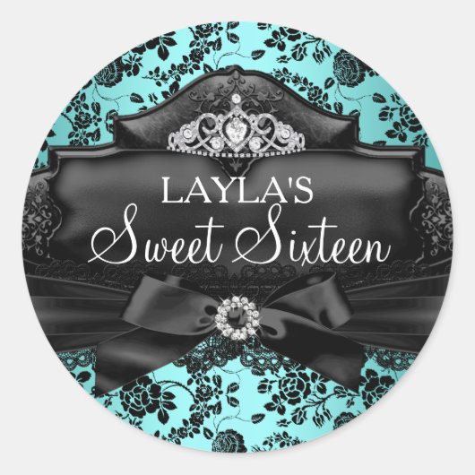 Sticker Rond Joli chevalet Tiara & Bow Turquoise Sweet 16 (Devant)