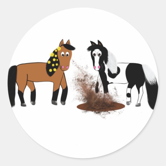 Sticker Rond Joli Chevaux de dessin animé jouant (Devant)