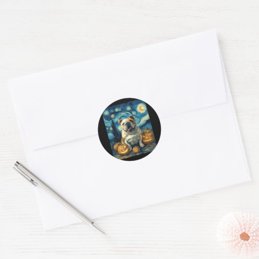 Sticker Rond Joli chien anglais Bulldog Halloween Jack-o'-lante (Enveloppe)