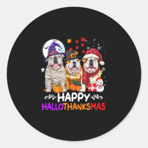 Sticker Rond Joli chien bouledogue hallothanksmas halloween
