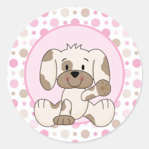 Sticker Rond Joli Chien Chien Rose Polka Baby shower