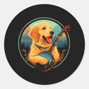 Sticker Rond Joli chien chiot du laboratoire Jouer Banjo Bluegr