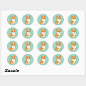 Sticker Rond Joli chien Corgi vert (Feuille)