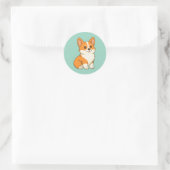 Sticker Rond Joli chien Corgi vert (Sac)