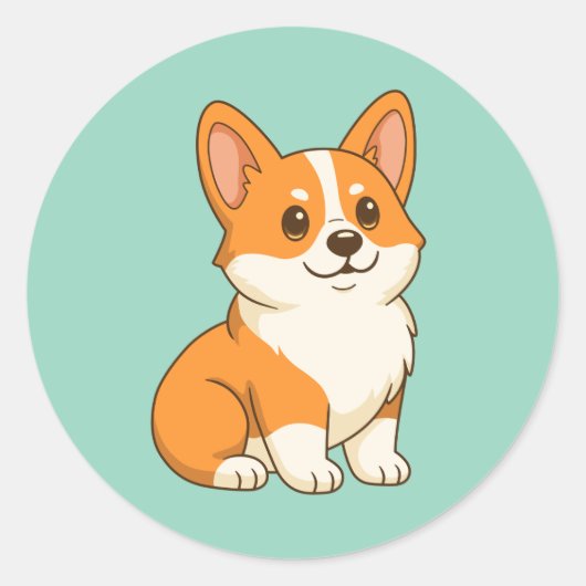Sticker Rond Joli chien Corgi vert (Devant)