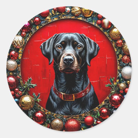 Sticker Rond Joli chien de Noël (Devant)