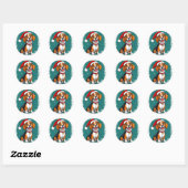 Sticker Rond Joli chien de Noël (Feuille)