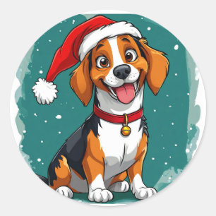 Sticker Rond Joli chien de Noël
