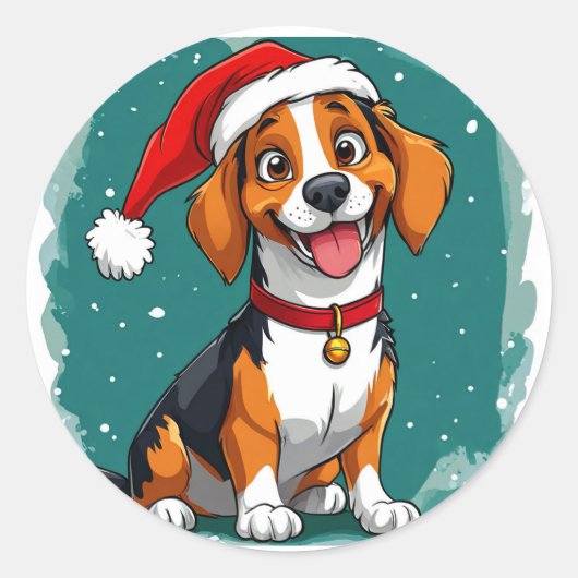 Sticker Rond Joli chien de Noël (Devant)