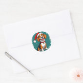 Sticker Rond Joli chien de Noël (Enveloppe)