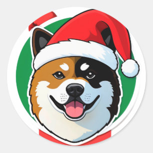 Sticker Rond Joli chien de Noël dans un cercle de Noël festif